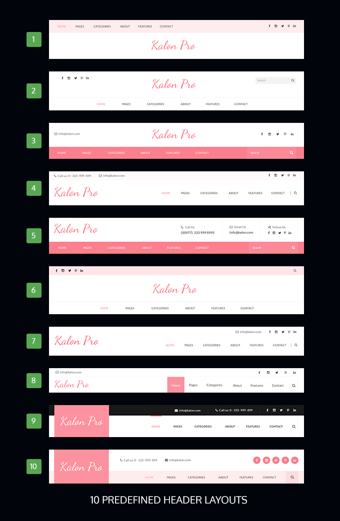 header layouts of kalon pro